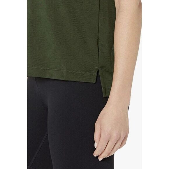 New Women Basic Tee Green Olive Jacquard Mesh T-Shirt Size M Short Sleeves - Picture 4 of 7